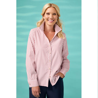 Mabel Long Sleeve Striped Button Front Top - Navy/White