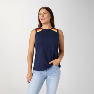 Rylee Stripe Shoulder Tank - Patriot Blue