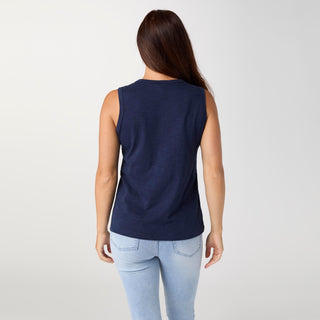 Rylee Stripe Shoulder Tank - Patriot Blue