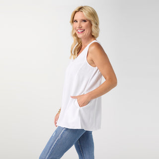Tessa Reversible Tank with Pockets - White