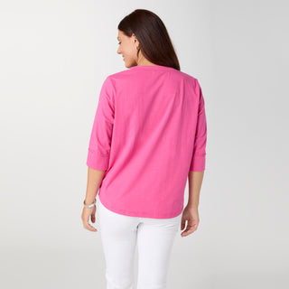 Saylor Notch Neck Elbow Sleeve Top - Pink Glo