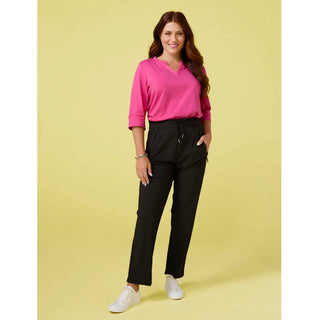 Saylor Notch Neck Elbow Sleeve Top - Pink Glo