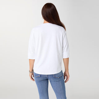 Saylor Notch Neck Elbow Sleeve Top - White