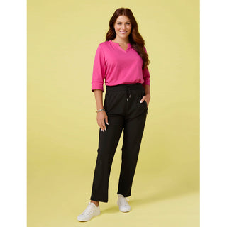 Saylor Notch Neck Elbow Sleeve Top - White