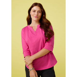 Saylor Notch Neck Elbow Sleeve Top - White