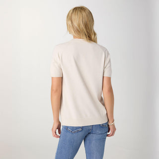 Lightweight Heavenly-Luxe Short Sleeve Floral Sweater - Oatmeal