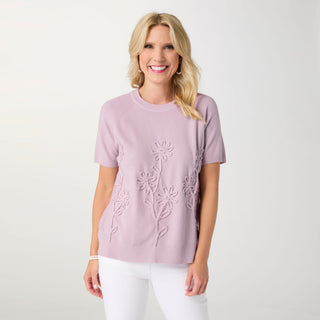 Lightweight Heavenly-Luxe Short Sleeve Floral Sweater - Blush Lavender