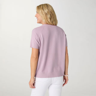 Lightweight Heavenly-Luxe Short Sleeve Floral Sweater - Blush Lavender