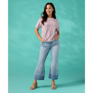 Lightweight Heavenly-Luxe Short Sleeve Floral Sweater - Blush Lavender