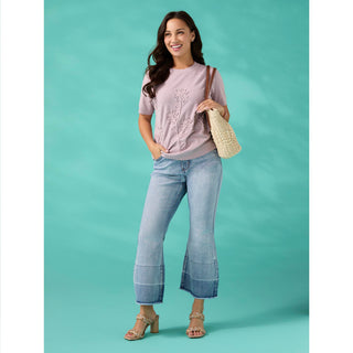 Lightweight Heavenly-Luxe Short Sleeve Floral Sweater - Blush Lavender