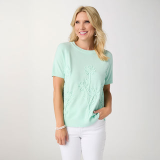 Lightweight Heavenly-Luxe Short Sleeve Floral Sweater - Jelly Mint