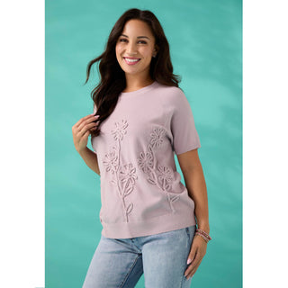 Lightweight Heavenly-Luxe Short Sleeve Floral Sweater - Jelly Mint