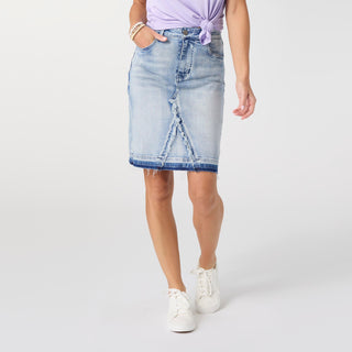 EverStretch Short Skirt with Fray Detail - Light Denim