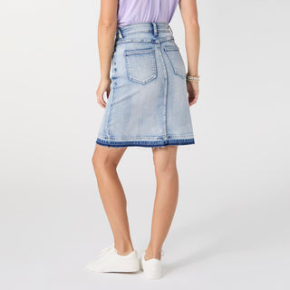 EverStretch Short Skirt with Fray Detail - Light Denim