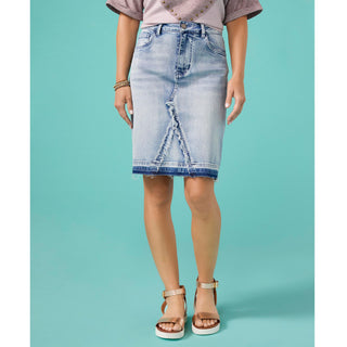 EverStretch Short Skirt with Fray Detail - Light Denim