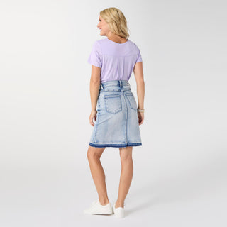 EverStretch Short Skirt with Fray Detail - Light Denim