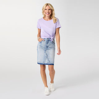 EverStretch Short Skirt with Fray Detail - Light Denim