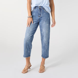 EverStretch Straight Leg Floral Print Capri - Medium Denim