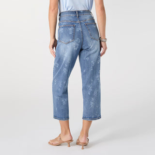 EverStretch Straight Leg Floral Print Capri - Medium Denim