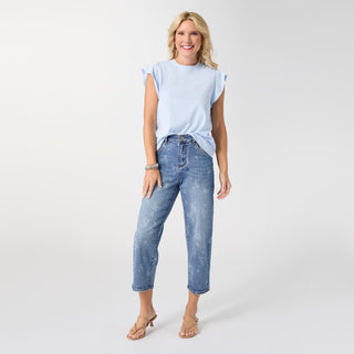 EverStretch Straight Leg Floral Print Capri - Medium Denim