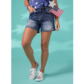 EverStretch Shorts with Stars Embroidered Back Pockets - Medium Denim