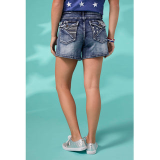 EverStretch Shorts with Stars Embroidered Back Pockets - Medium Denim