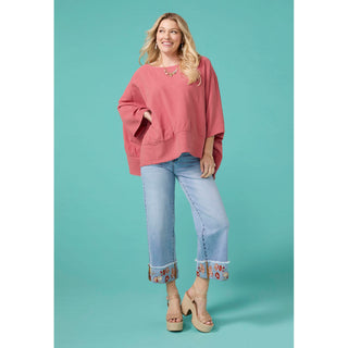 EverStretch Wide Leg Crop with Embroidered Cuff - Light Denim