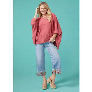 EverStretch Wide Leg Crop with Embroidered Cuff - Light Denim