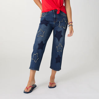 EverStretch Straight Leg Capri with Big Stars - Dark Denim