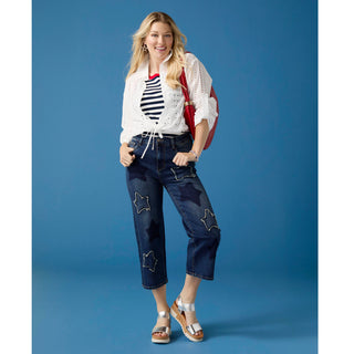 EverStretch Straight Leg Capri with Big Stars - Dark Denim