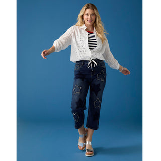 EverStretch Straight Leg Capri with Big Stars - Dark Denim