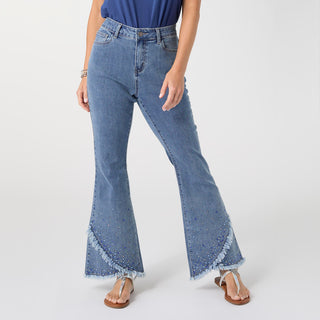 Bambu Soft Flare Fringe Crossover with Studs - Medium Denim