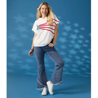 Bambu Soft Flare Fringe Crossover with Studs - Medium Denim