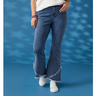 Bambu Soft Flare Fringe Crossover with Studs - Medium Denim