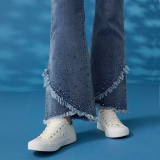 Bambu Soft Flare Fringe Crossover with Studs - Medium Denim