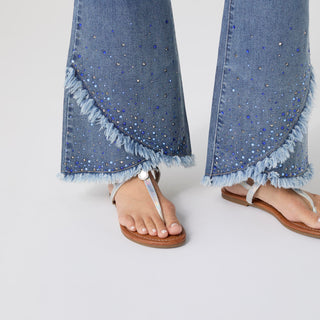 Bambu Soft Flare Fringe Crossover with Studs - Medium Denim
