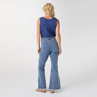 Bambu Soft Flare Fringe Crossover with Studs - Medium Denim