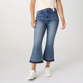 Bambu Soft Flare Crop with Contrast Bottom - Medium Denim