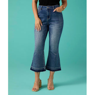 Bambu Soft Flare Crop with Contrast Bottom - Medium Denim