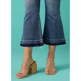 Bambu Soft Flare Crop with Contrast Bottom - Medium Denim