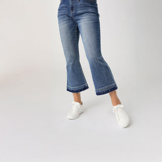 Bambu Soft Flare Crop with Contrast Bottom - Medium Denim