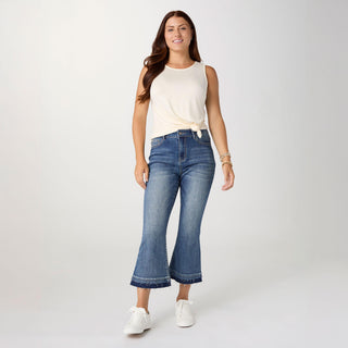 Bambu Soft Flare Crop with Contrast Bottom - Medium Denim