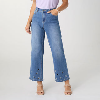 Bambu Soft Wide Leg Ankle with Heart Cut-Out - Medium Denim