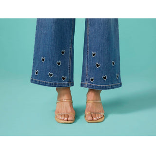 Bambu Soft Wide Leg Ankle with Heart Cut-Out - Medium Denim