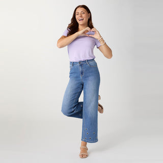 Bambu Soft Wide Leg Ankle with Heart Cut-Out - Medium Denim