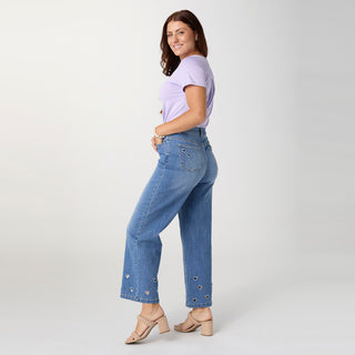 Bambu Soft Wide Leg Ankle with Heart Cut-Out - Medium Denim