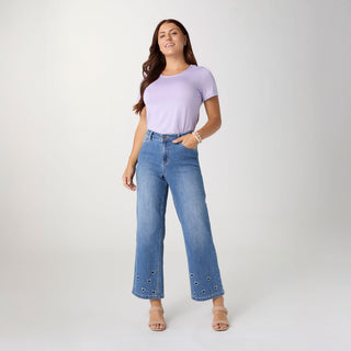 Bambu Soft Wide Leg Ankle with Heart Cut-Out - Medium Denim