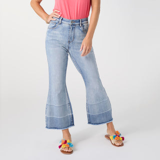 Bambu Soft Flare Crop with Fray Bottom - Light Denim