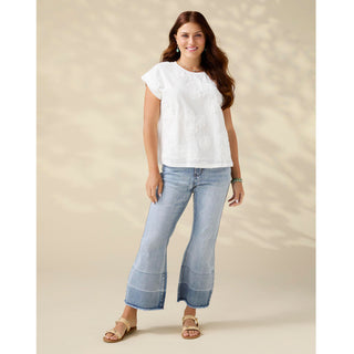 Bambu Soft Flare Crop with Fray Bottom - Light Denim