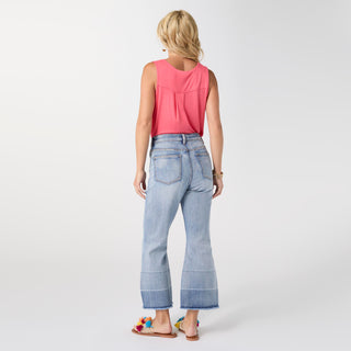 Bambu Soft Flare Crop with Fray Bottom - Light Denim